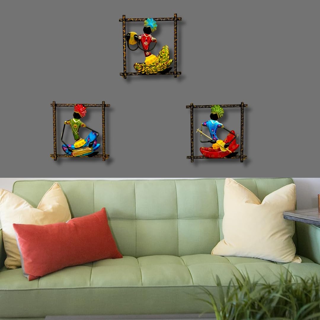 Rsn Wall Art 3 Musicians Doll Metal Frame, Wall Hanging For Living Room, Bedroom, Dining Room Wall Sculpture For Home Decoration